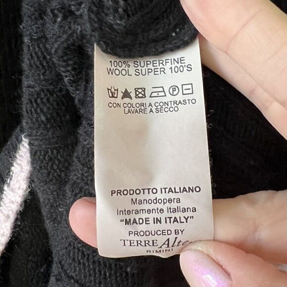 CLEARANCE - Terre Alte Black Colorblock Superfine 100's Wool Mock Neck Sweater - Picture 7 of 7